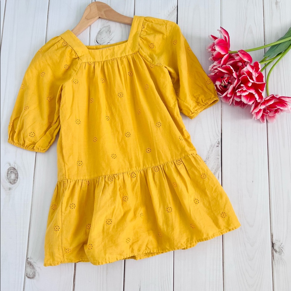 Cotton Gold Puff Sleeves Dress